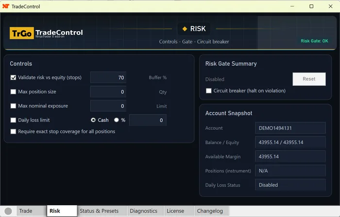 TradeControl risk controls detail